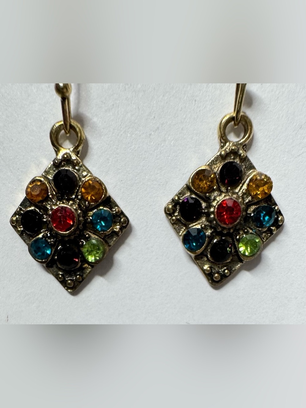 Multicolor Crystal gold tone Drop Earrings - Vibrant Gem Accent vintage style